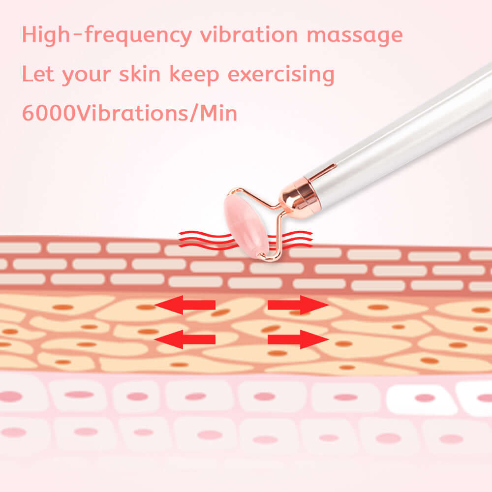 Vibrating Electric Face Roller – Rose Quartz Facial Massager for Beauty & Relaxation