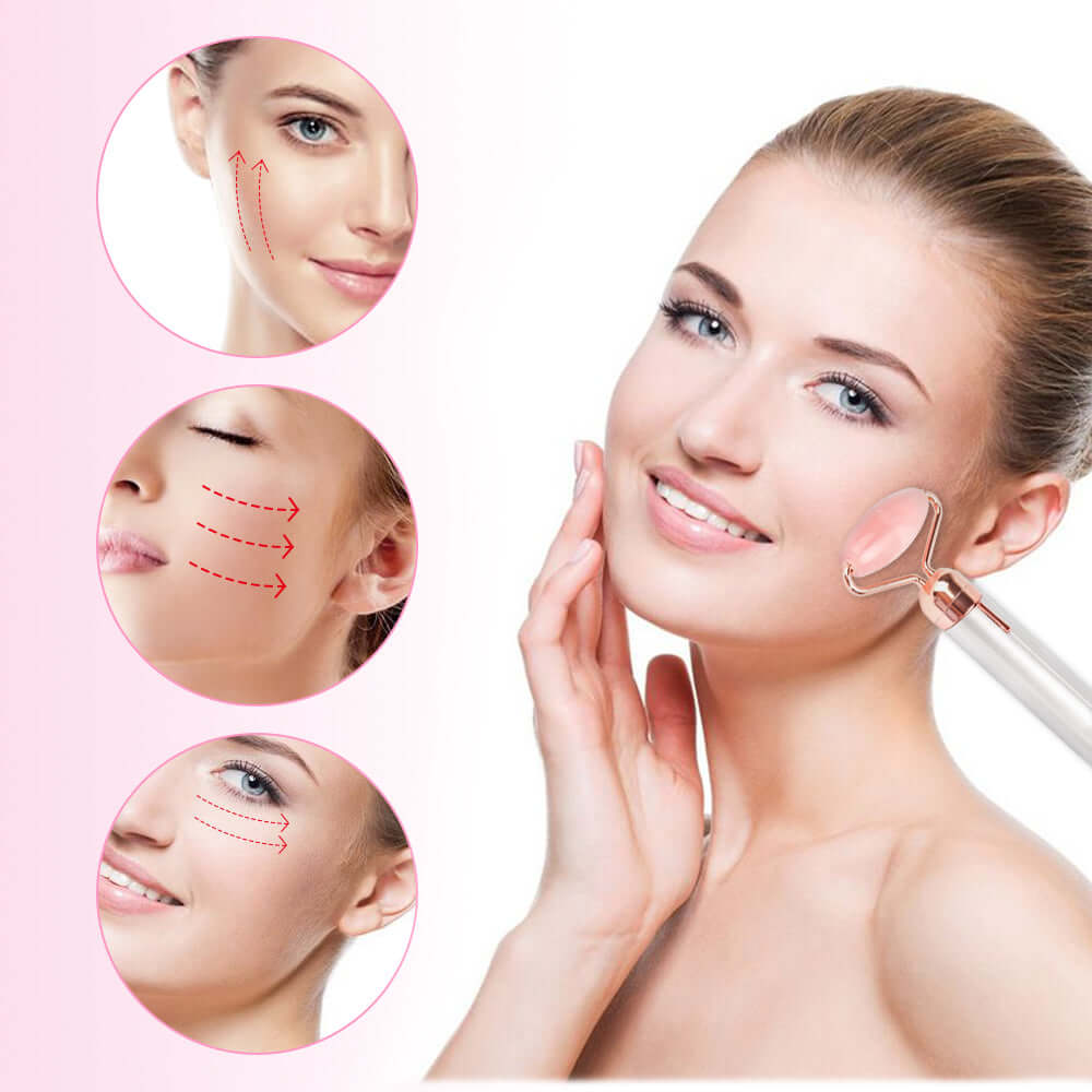 Rose Quartz Electric Face Roller – Vibrating Facial Massager for Skin Care & Relaxation