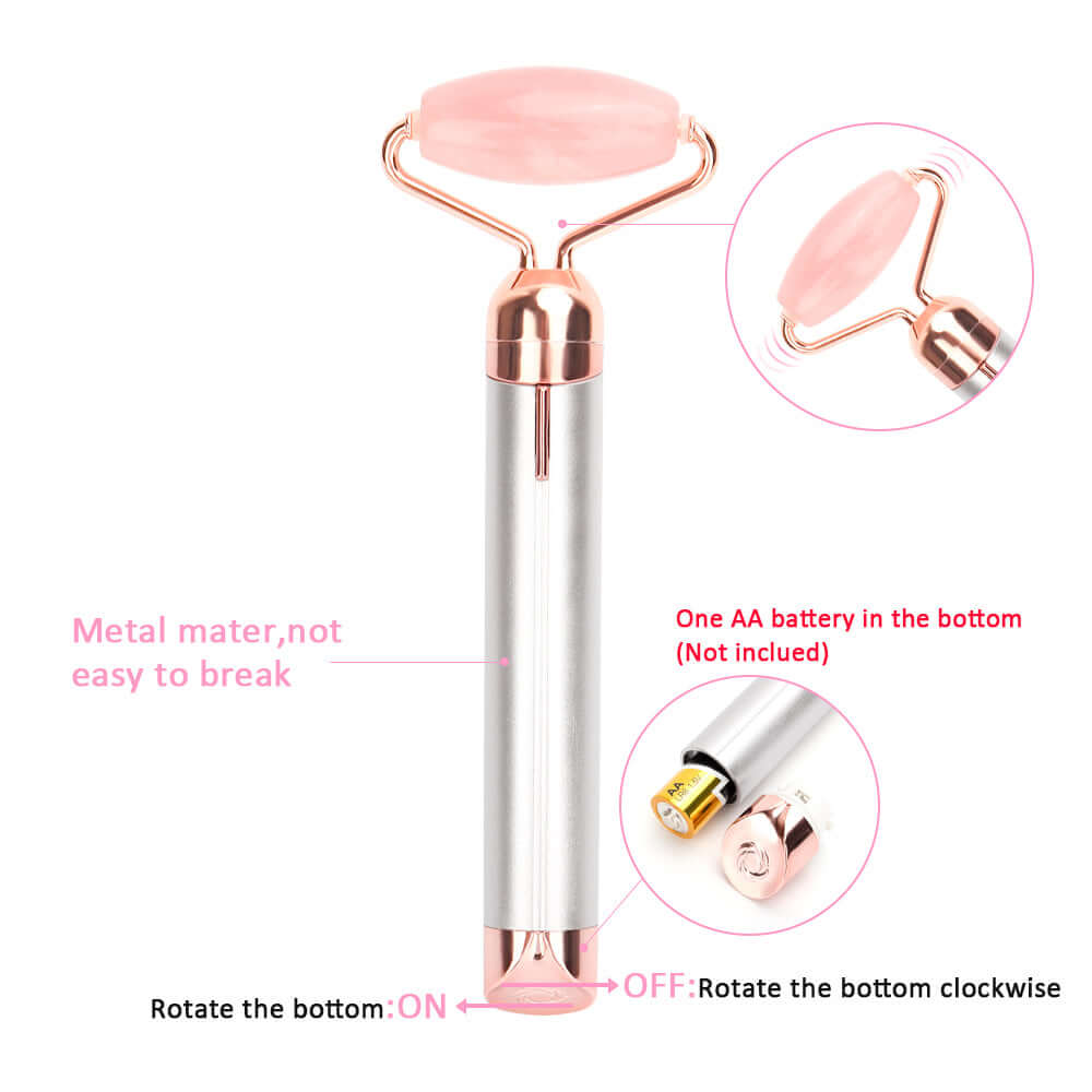 Electric Rose Quartz Beauty Roller – Vibrating Facial Massager for Smooth, Radiant Skin