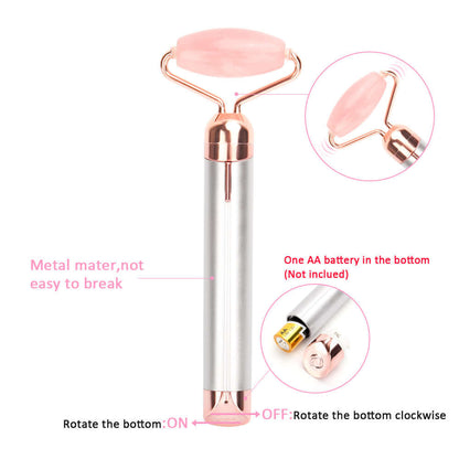 Electric Rose Quartz Beauty Roller – Vibrating Facial Massager for Smooth, Radiant Skin