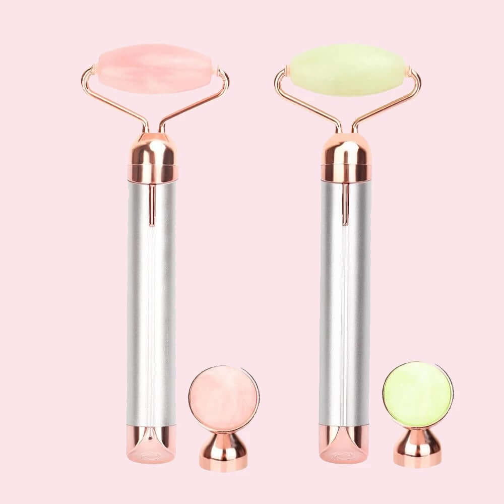 Electric Rose Quartz Facial Roller – Vibrating Face Massager for Glowing Skin